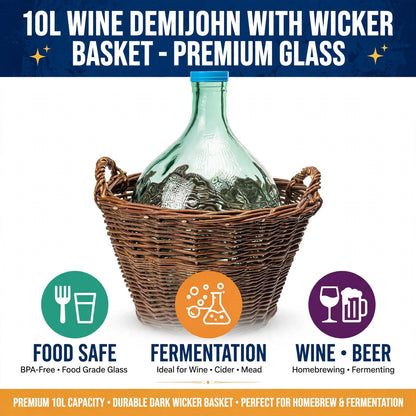10L 15L 25L Glass Demijohn with Wicker Basket for Wine Beer Cider Mead Making