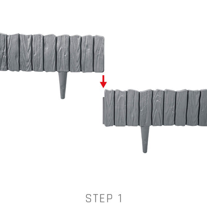 Grey Plastic Palisade Lawn Border with Wood Texture, 2.32m