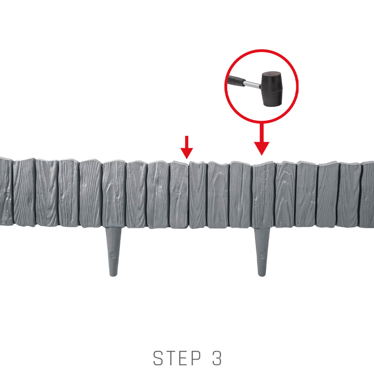 Grey Plastic Palisade Lawn Border with Wood Texture, 2.32m