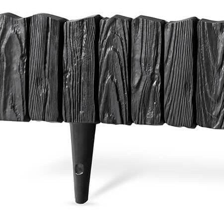 Black Plastic Palisade Lawn Border with Wood Texture 2.32m