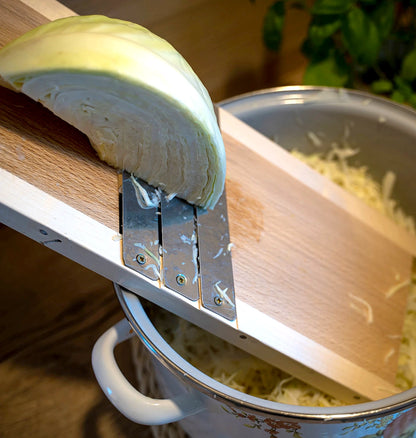 Wooden Cabbage Slicer 3 Stainless Steel Blades Vegetable Shredder Manual