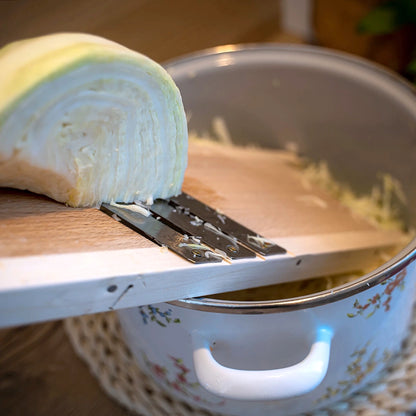 Wooden Cabbage Slicer 3 Stainless Steel Blades Vegetable Shredder Manual