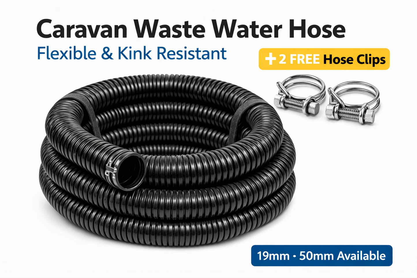 Water Butt Overflow Hose Flexible Drain Pipe Motorhome Caravan Waste 19-50mm